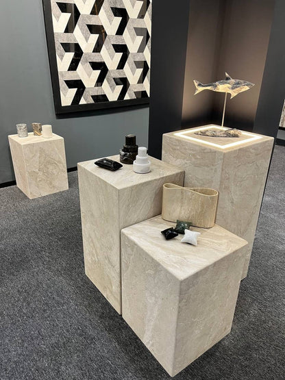 Travertine Plinth Side Table