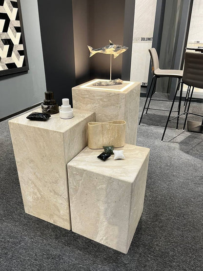 Travertine Plinth Side Table