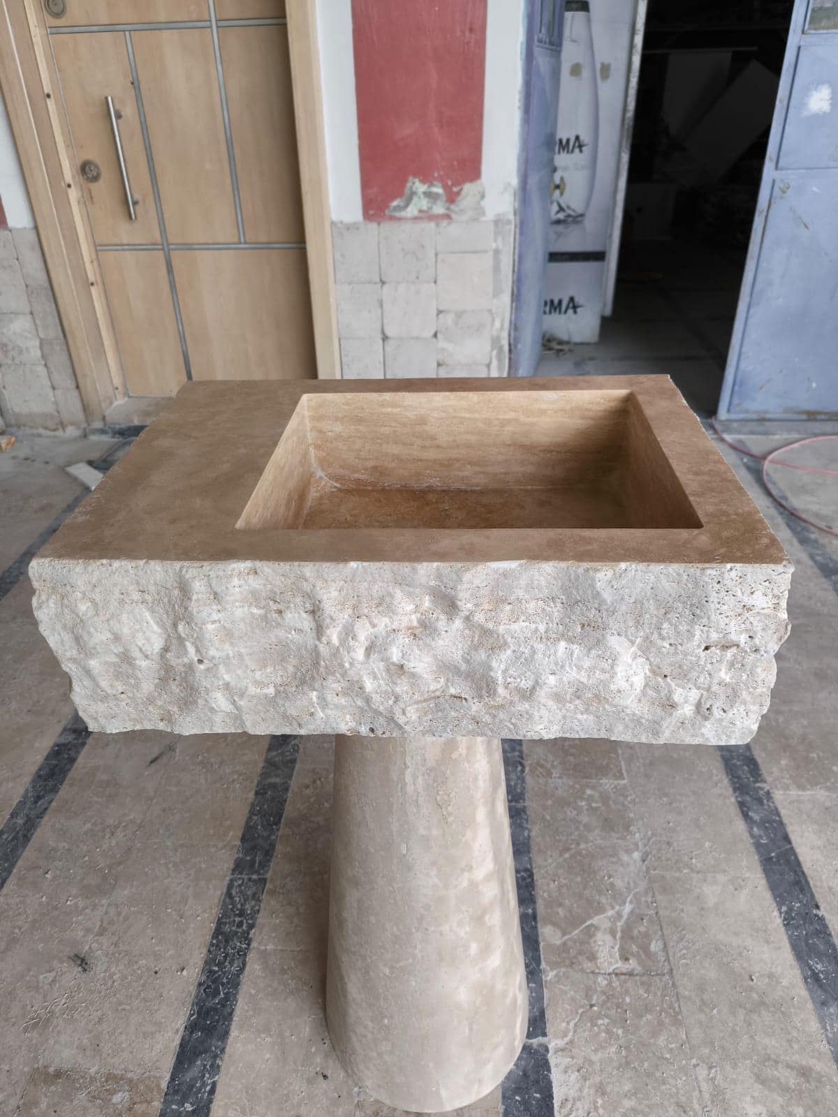 Handmade Travertine Wall-Mounted Sink