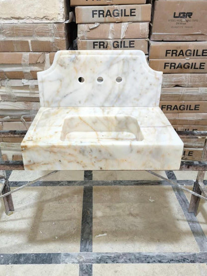 Calacatta Gold Marble Wall-Mounted Sink with Backsplash