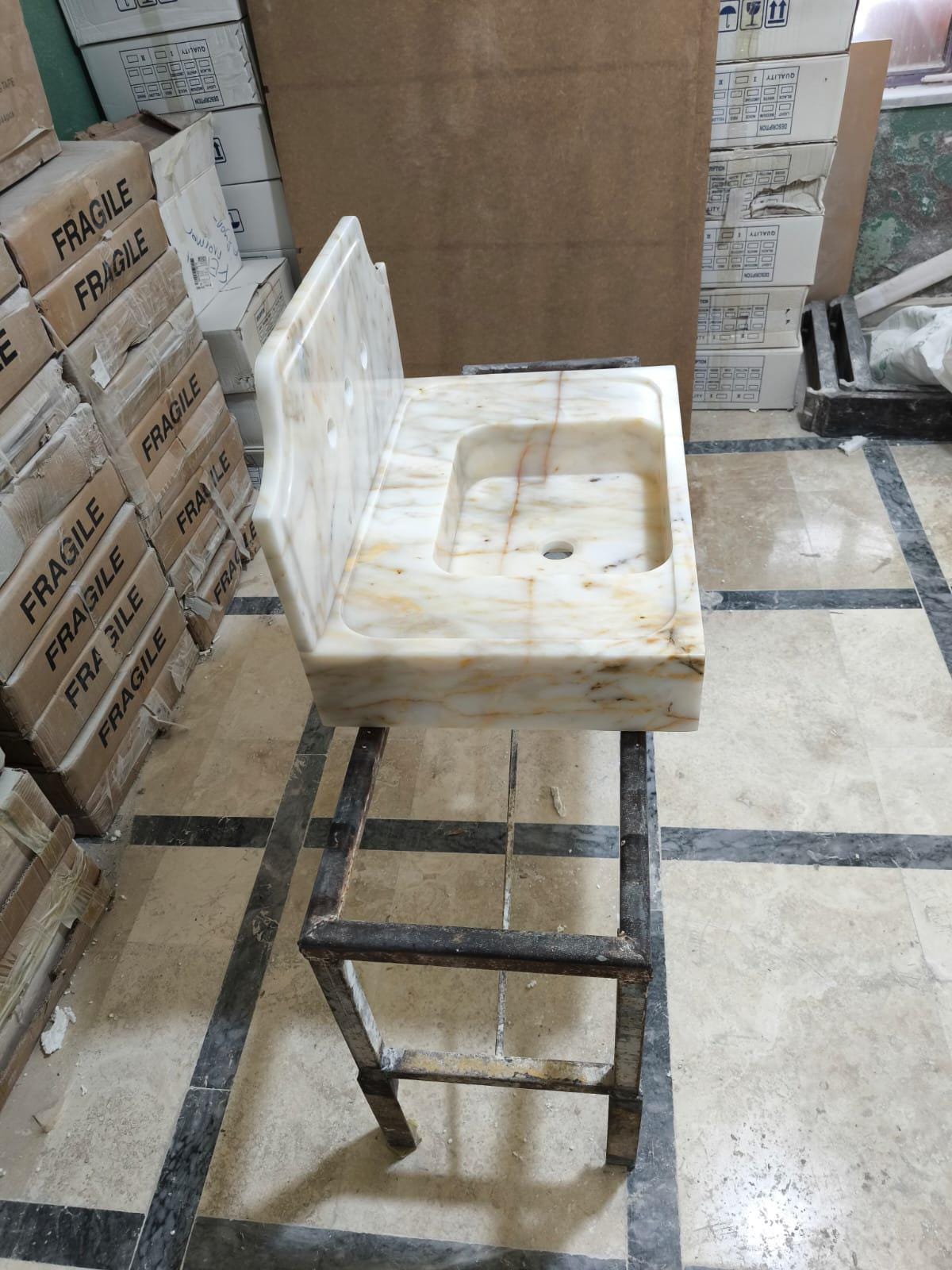 Calacatta Gold Marble Wall-Mounted Sink with Backsplash