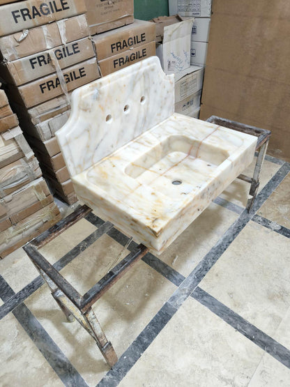 Calacatta Gold Marble Wall-Mounted Sink with Backsplash