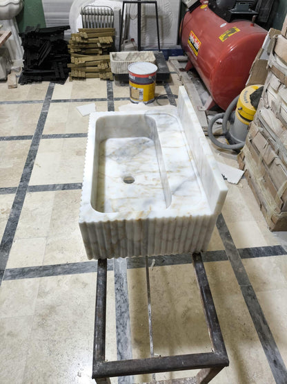 Calacatta Viola Marble Wall-Mounted Sink with Backsplash