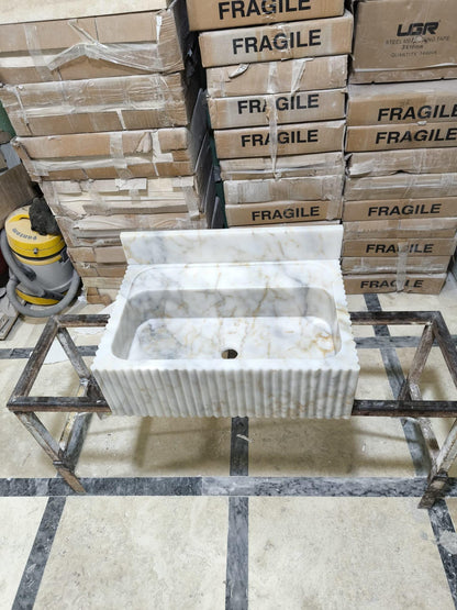 Calacatta Viola Marble Wall-Mounted Sink with Backsplash