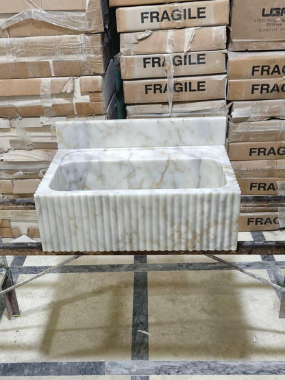 Calacatta Viola Marble Wall-Mounted Sink with Backsplash