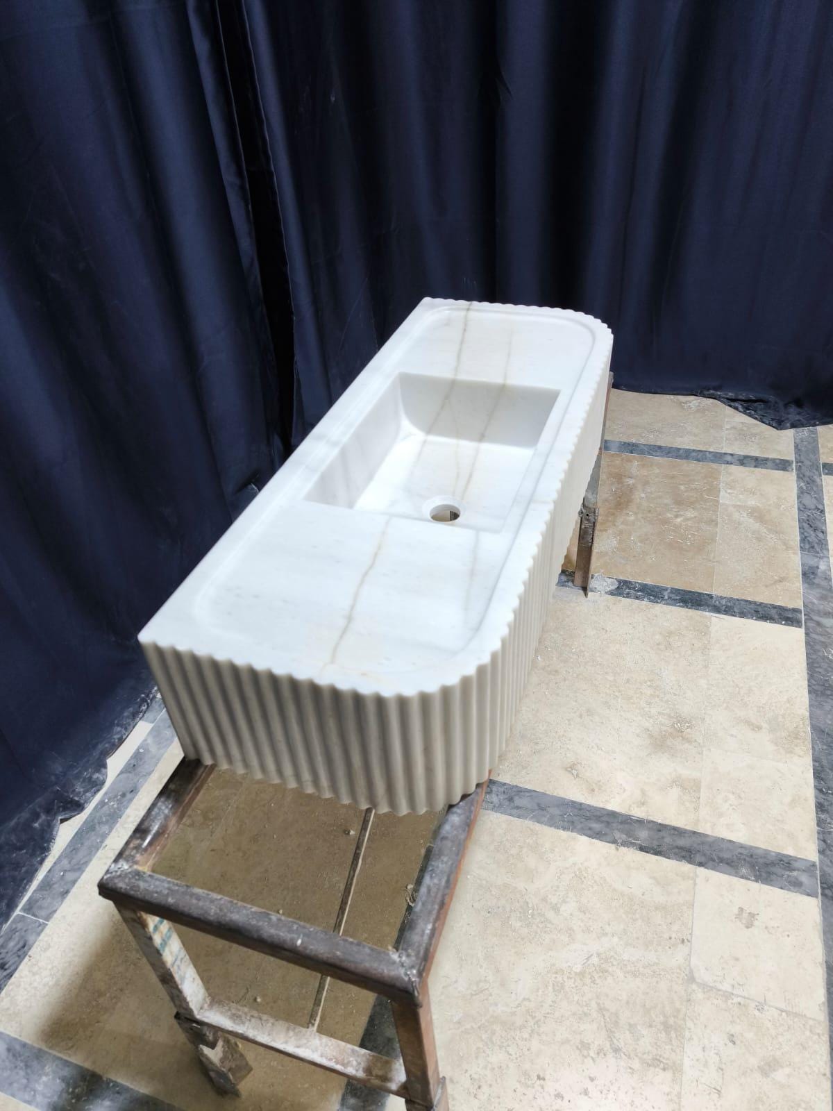 Handmade White Elegance Carrara Marble Wall-Mounted Sink
