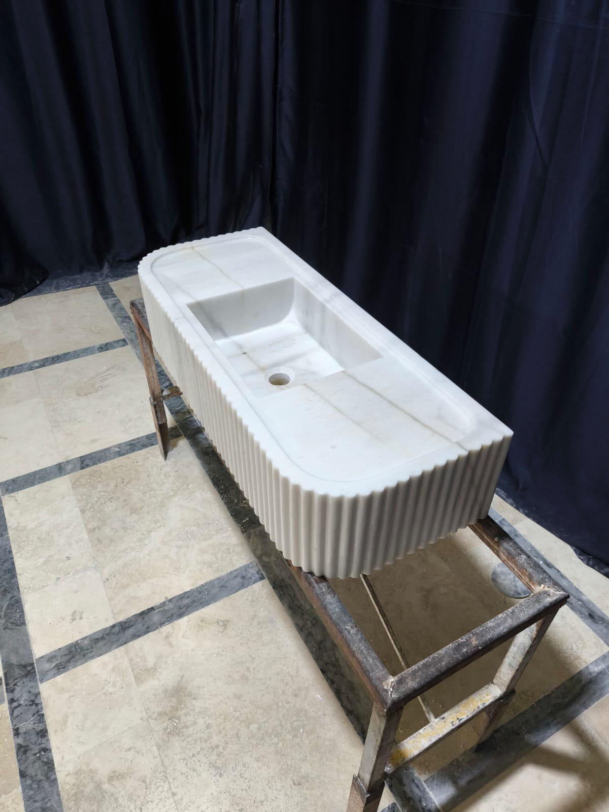 Handmade White Elegance Carrara Marble Wall-Mounted Sink