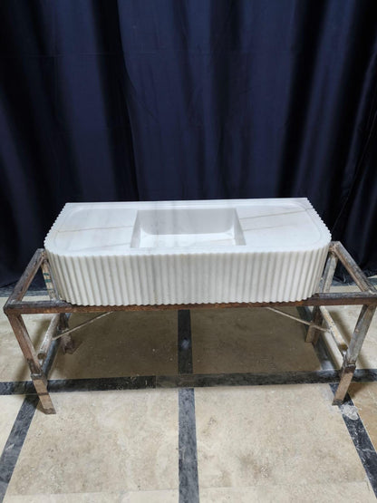 Handmade White Elegance Carrara Marble Wall-Mounted Sink