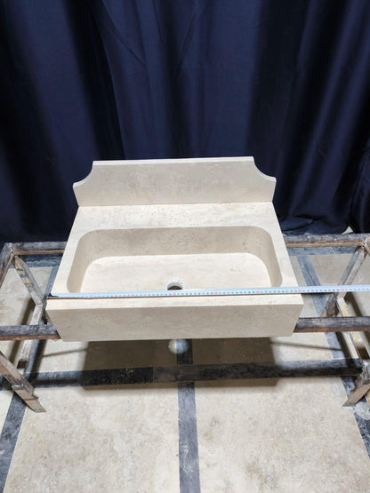 Wall-Mounted Travertine Sink with Backsplash