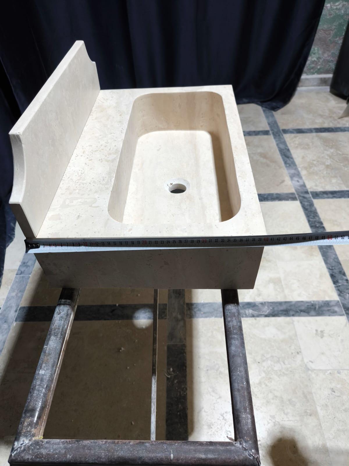 Wall-Mounted Travertine Sink with Backsplash