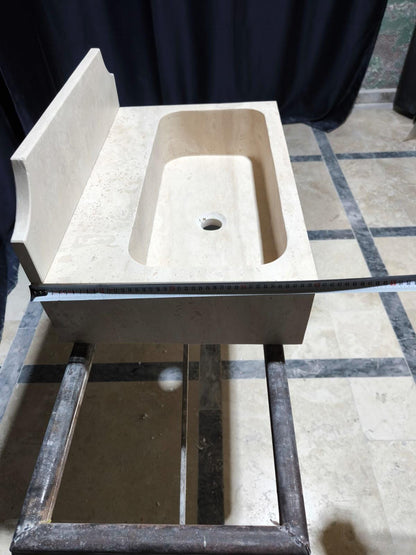 Wall-Mounted Travertine Sink with Backsplash