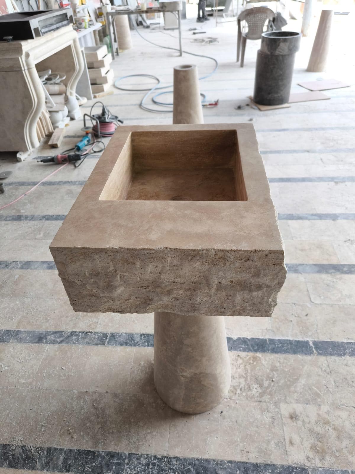 Handmade Travertine Wall-Mounted Sink