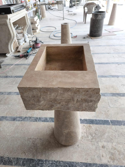 Handmade Travertine Wall-Mounted Sink