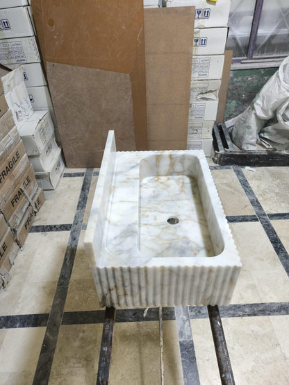 Calacatta Viola Marble Wall-Mounted Sink with Backsplash