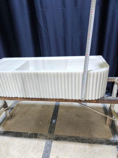 Handmade White Elegance Carrara Marble Wall-Mounted Sink