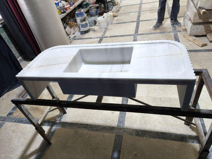 Handmade White Elegance Carrara Marble Wall-Mounted Sink