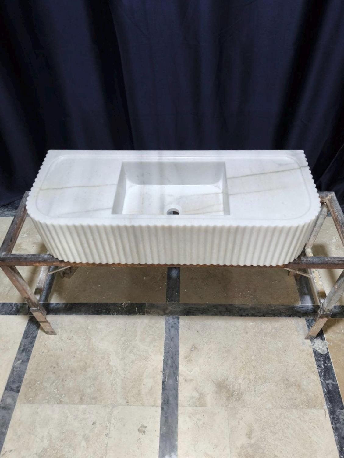 Handmade White Elegance Carrara Marble Wall-Mounted Sink