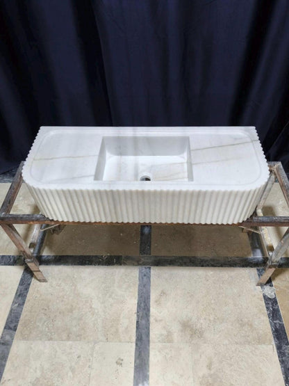 Handmade White Elegance Carrara Marble Wall-Mounted Sink