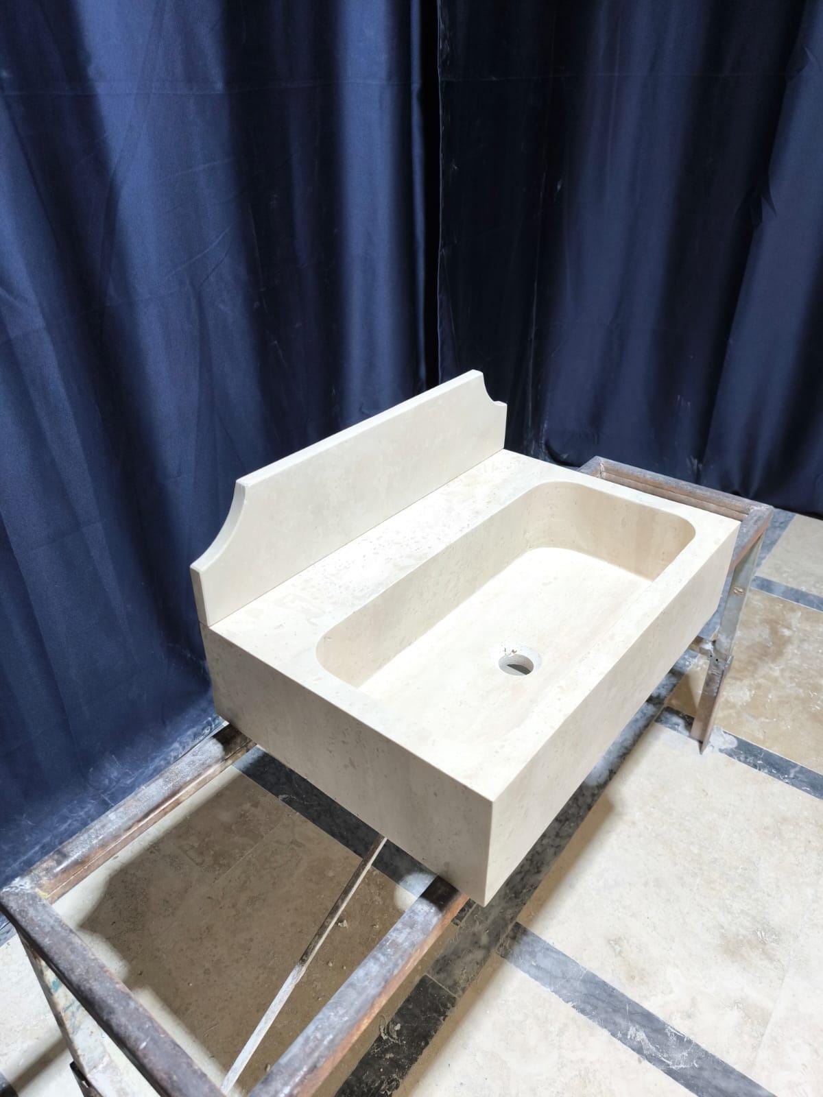 Wall-Mounted Travertine Sink with Backsplash