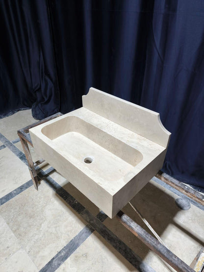 Wall-Mounted Travertine Sink with Backsplash