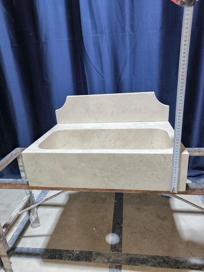 Wall-Mounted Travertine Sink with Backsplash