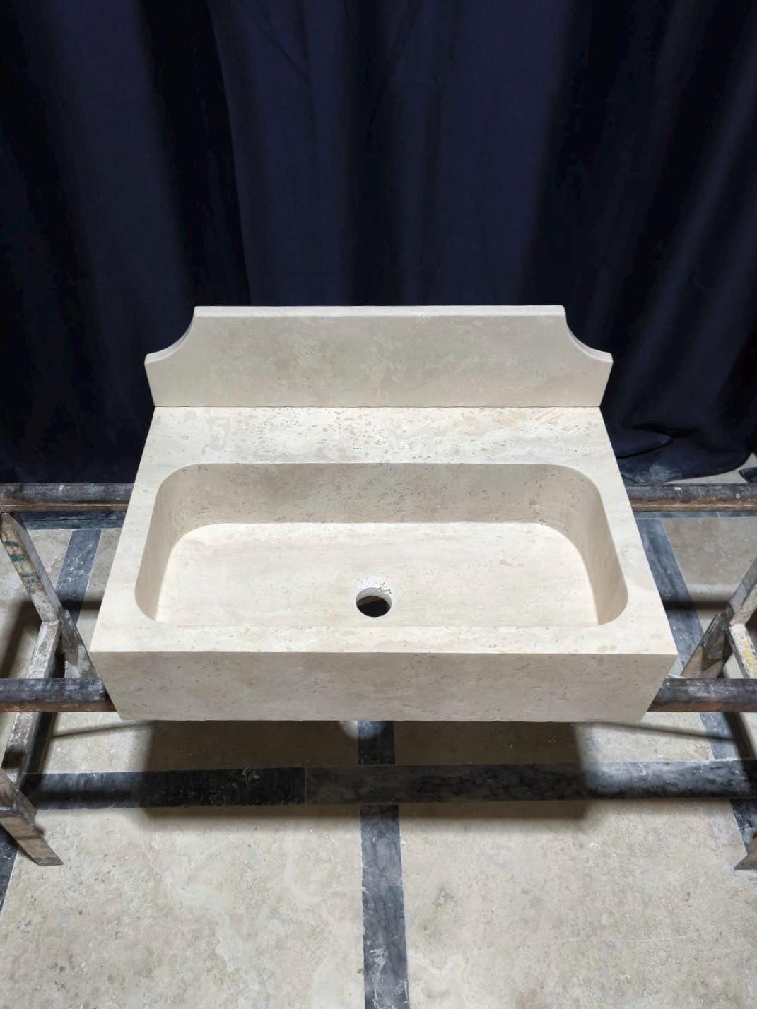 Wall-Mounted Travertine Sink with Backsplash