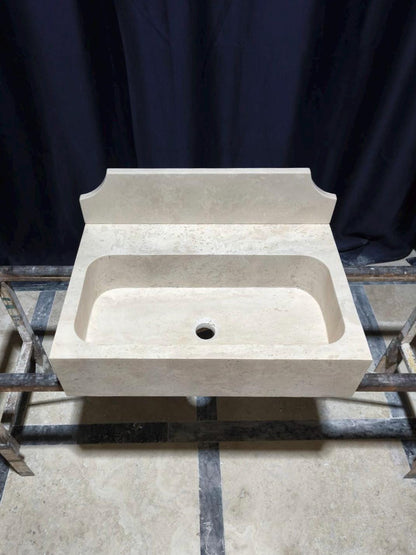 Wall-Mounted Travertine Sink with Backsplash