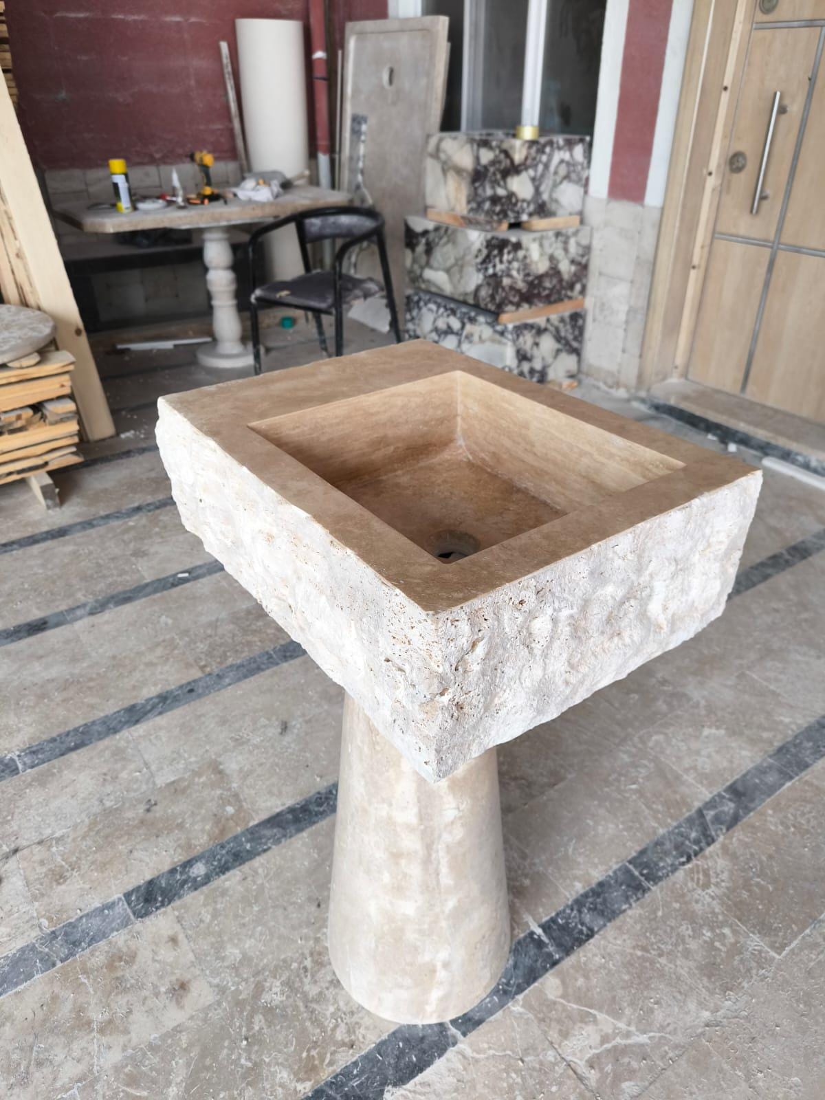 Handmade Travertine Wall-Mounted Sink