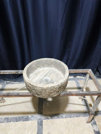 Rustic Round Silver Travertine Sink