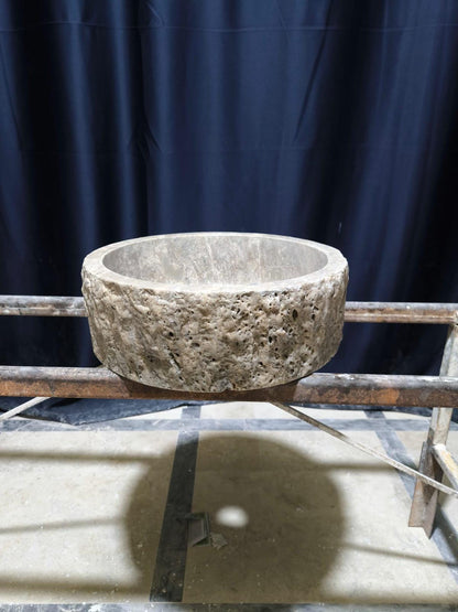 Rustic Round Silver Travertine Sink