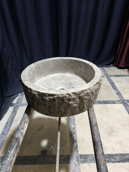 Rustic Round Silver Travertine Sink