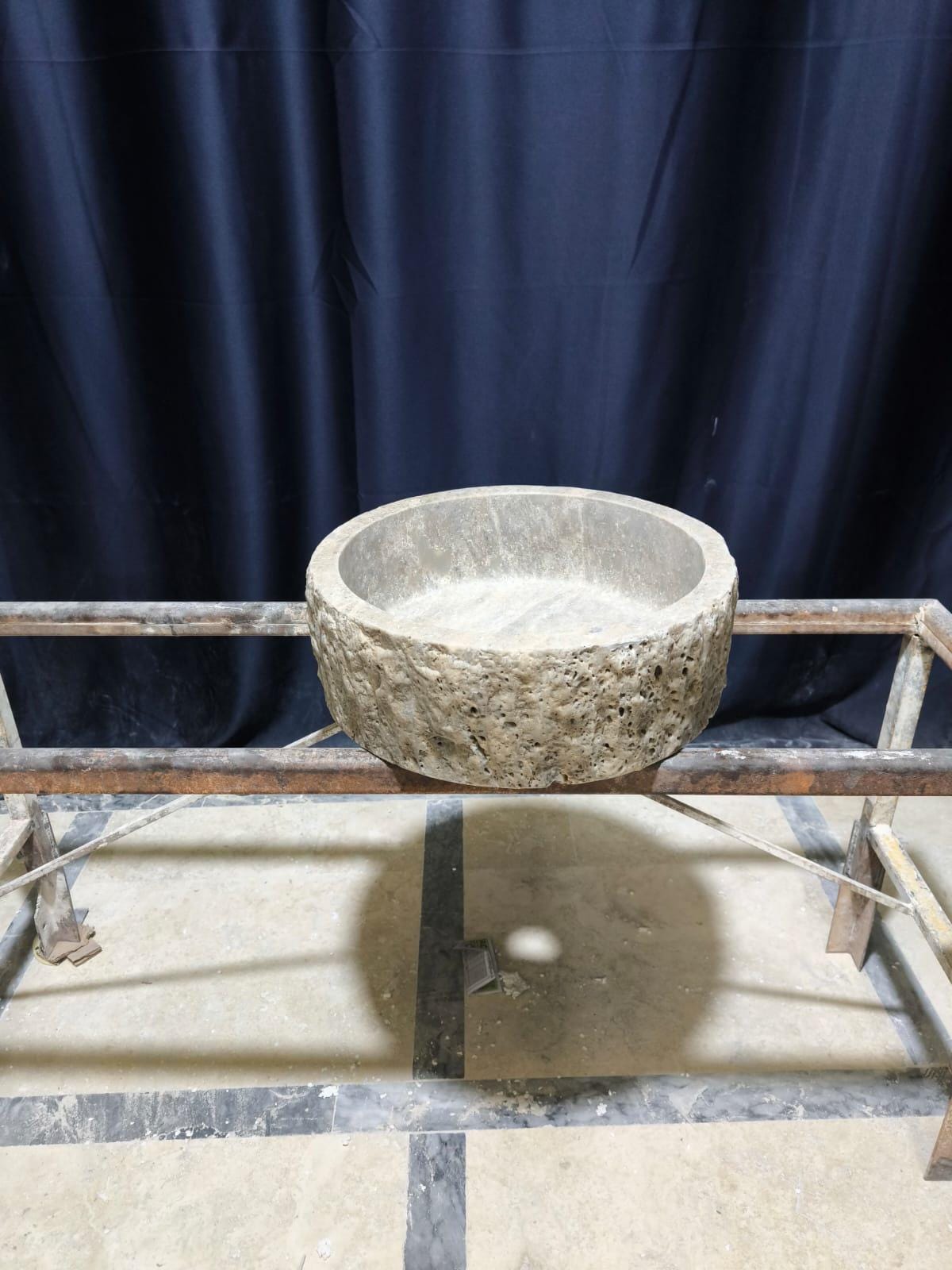 Rustic Round Silver Travertine Sink