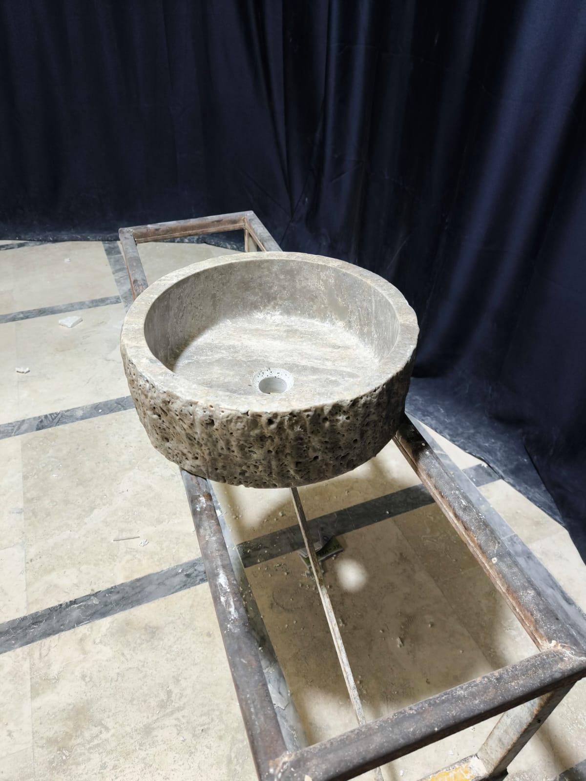 Rustic Round Silver Travertine Sink