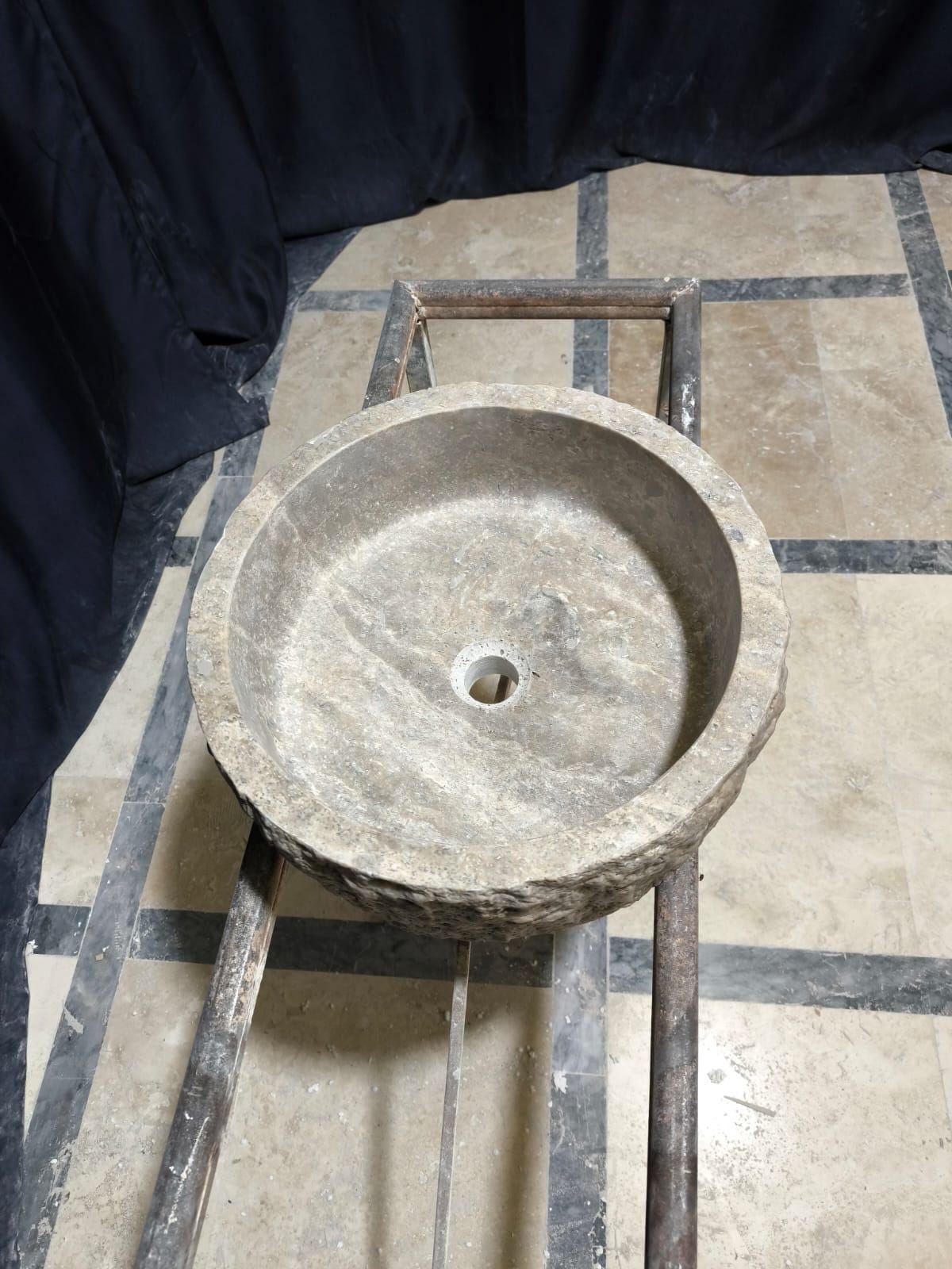 Rustic Round Silver Travertine Sink
