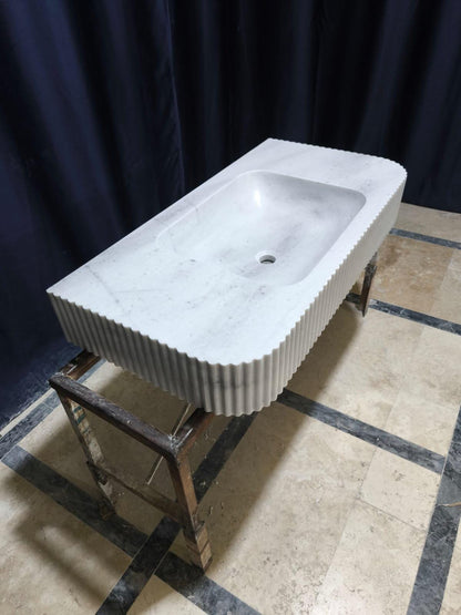 White Carrara Marble Fluted Sink