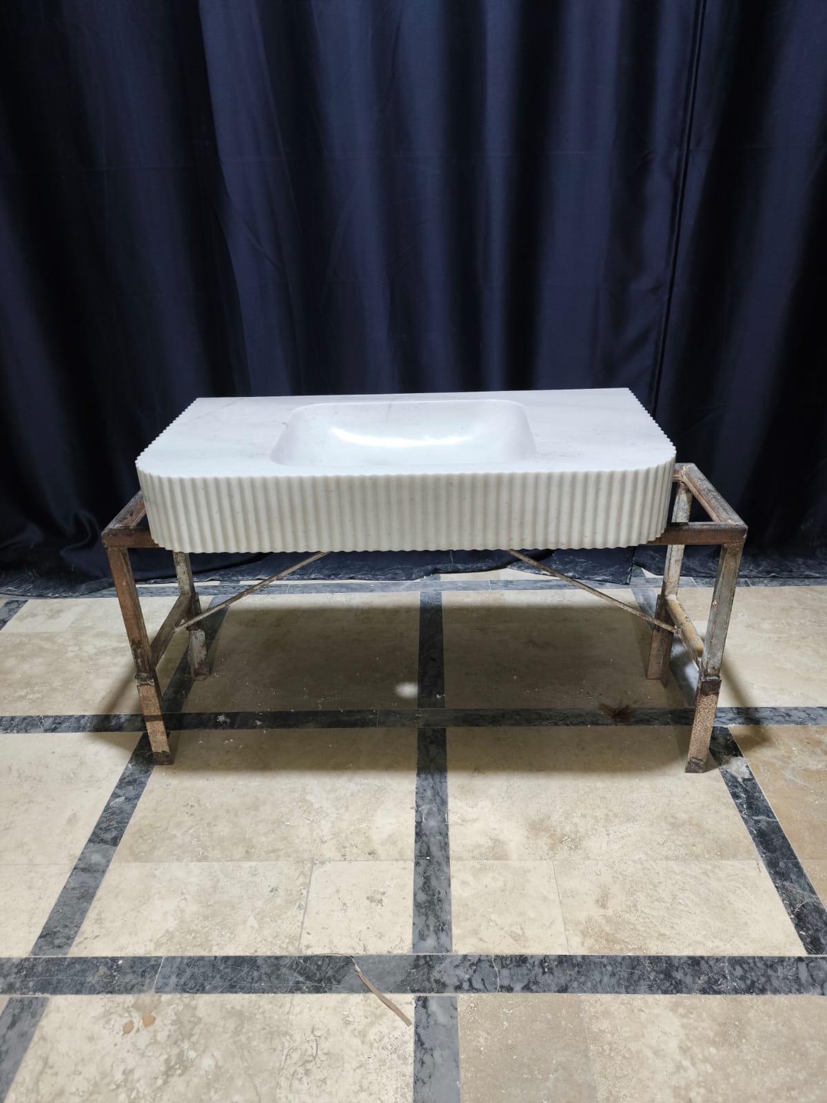 White Carrara Marble Fluted Sink