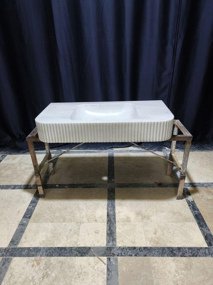 White Carrara Marble Fluted Sink