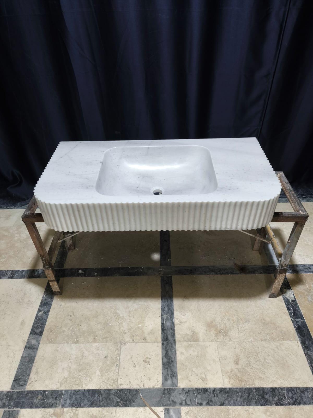 White Carrara Marble Fluted Sink