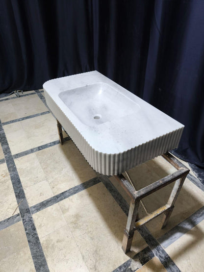 White Carrara Marble Fluted Sink