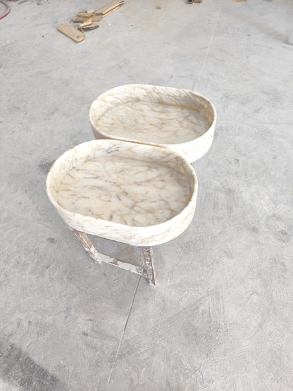 Handmade Calacatta Gold Marble Oval Sink