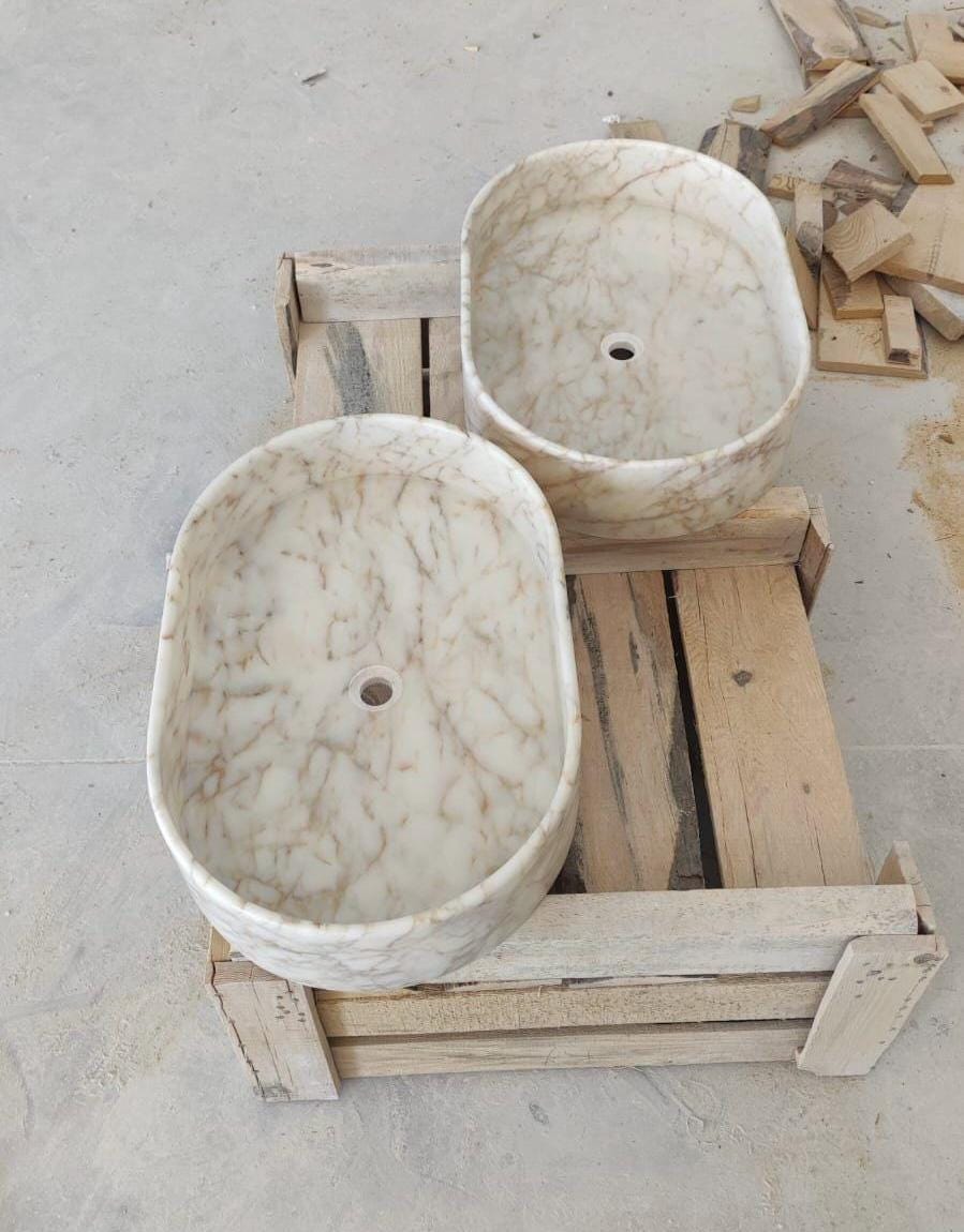 Handmade Calacatta Gold Marble Oval Sink