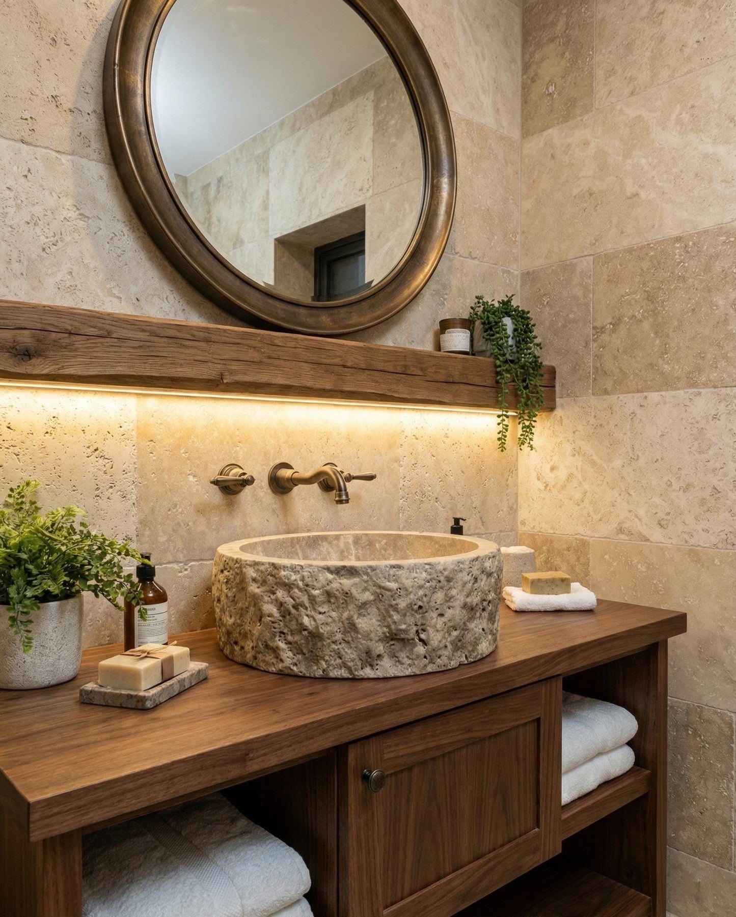 Rustic Round Silver Travertine Sink