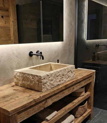 Handmade Travertine Wall-Mounted Sink