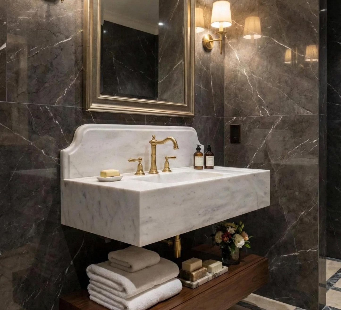 Carrara Marble Sink with Backsplash