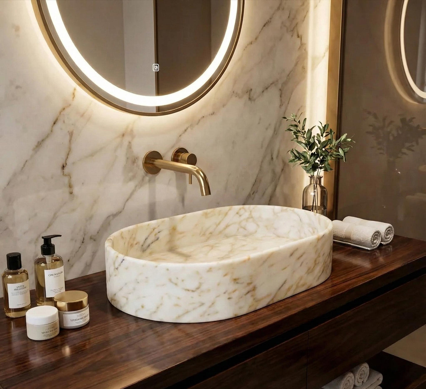 Calacatta Gold Marble Oval Sink
