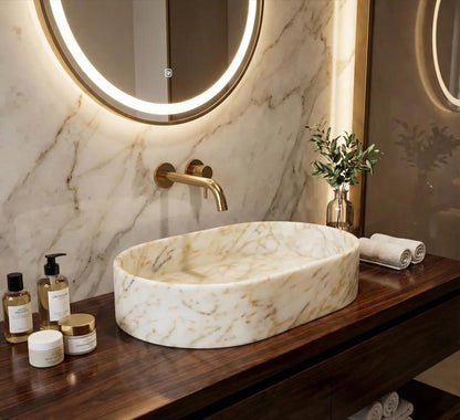 Calacatta Gold Marble Oval Sink