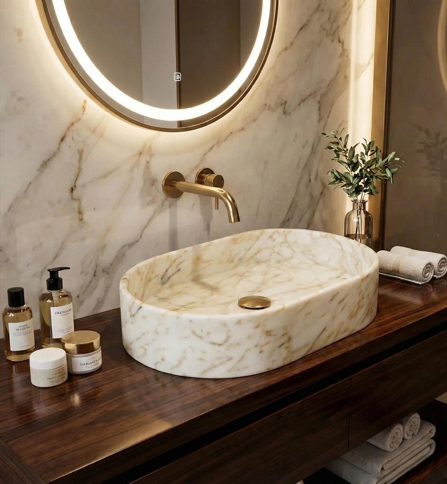 Calacatta Gold Marble Oval Sink