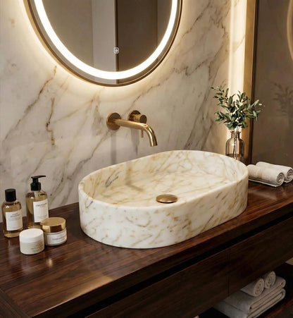 Calacatta Gold Marble Oval Sink
