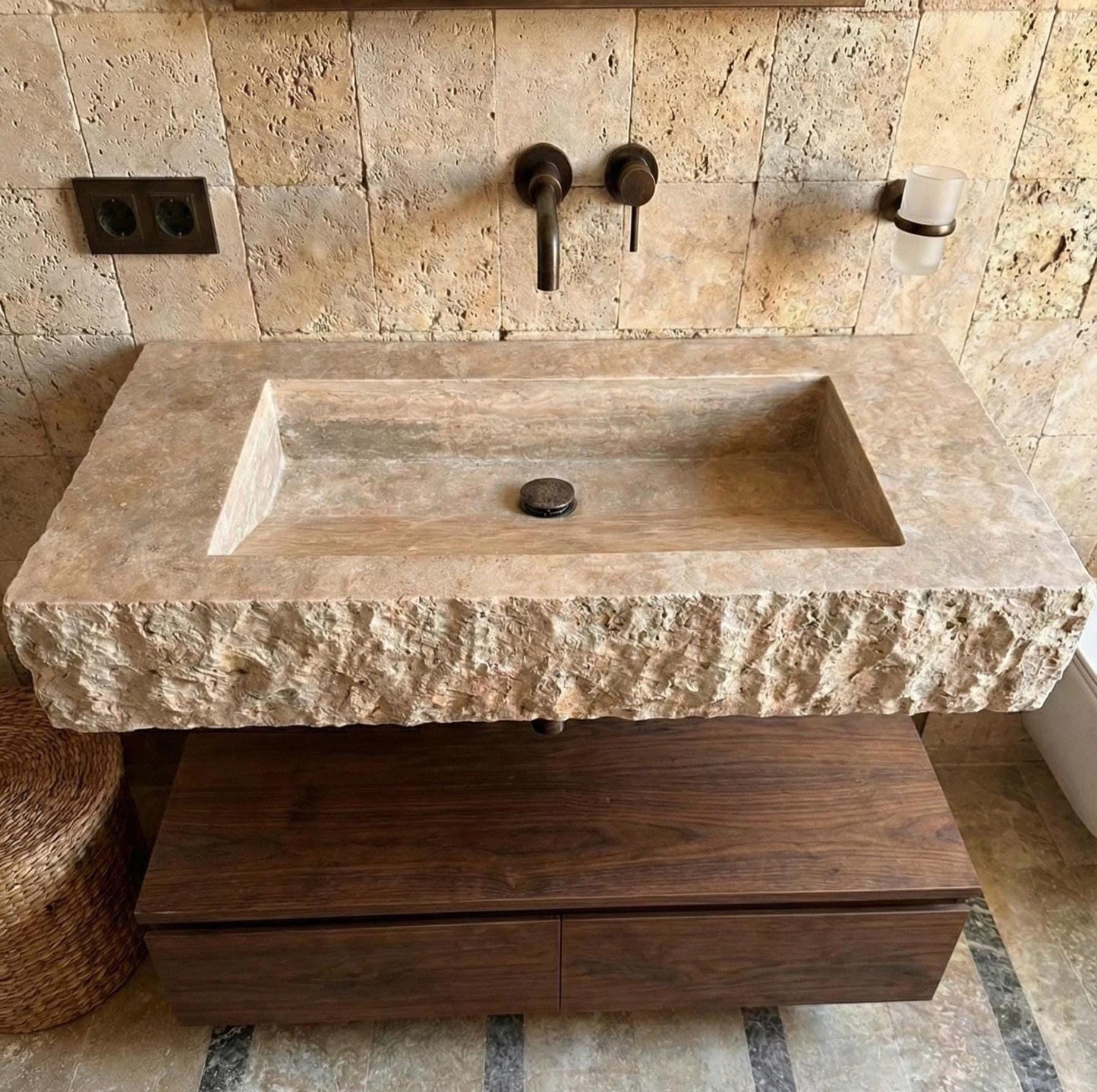 Handmade Travertine Wall-Mount Sink