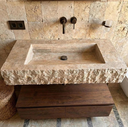 Handmade Travertine Wall-Mount Sink